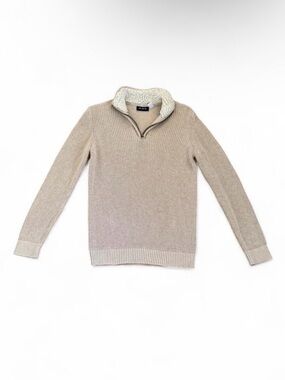 The Children's Place Beige Quarter-Zip Knit Sweater with Sherpa Collar